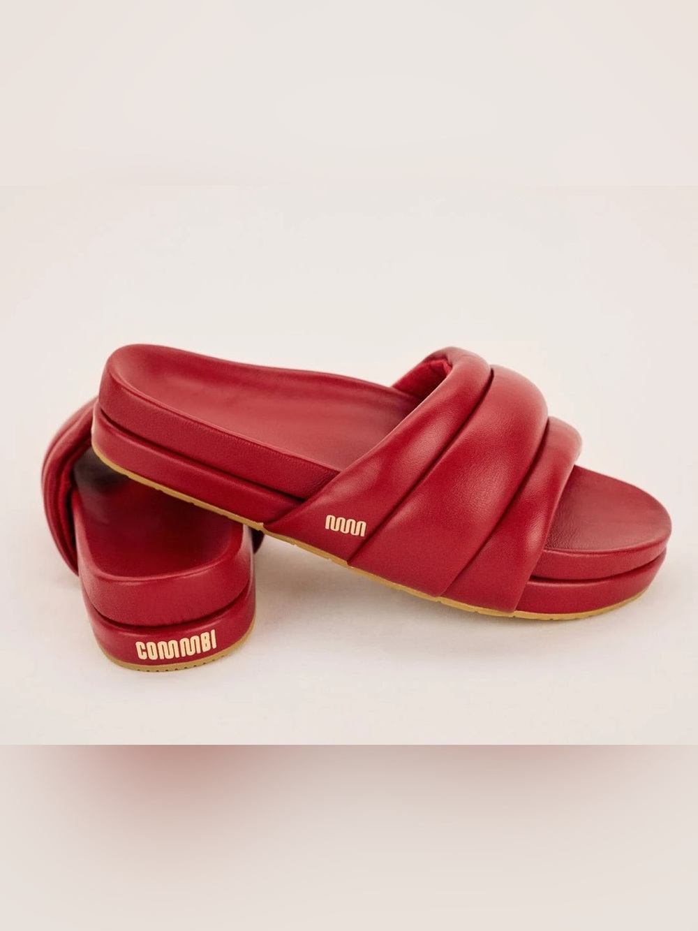 Commbi The Softie Slide in Cherry Red Napa Leather, Size 10